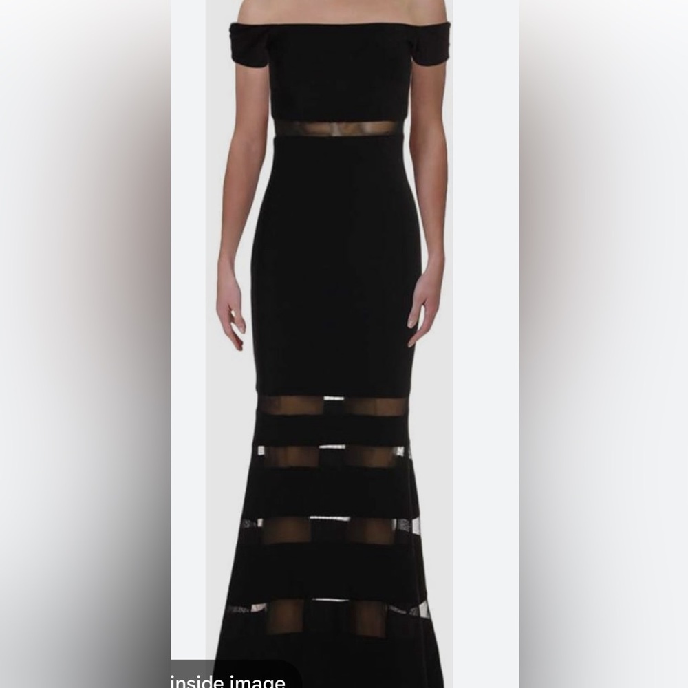 Xscape off shoulder illusion gown